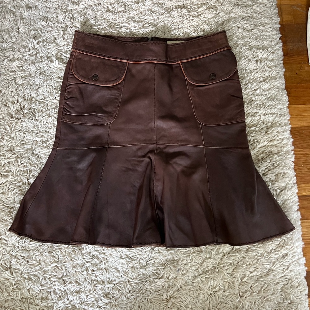 Anthropologie Dark Brown Leather A-Line Skirt